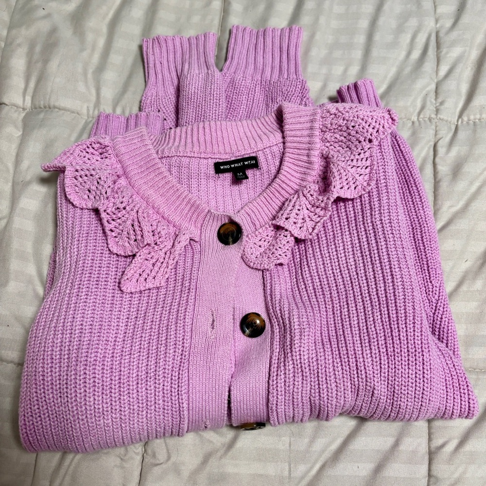 Who What Wear Lavender Cardigan with Ruffle Accents